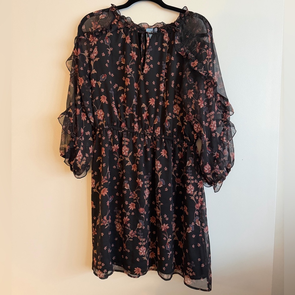 CeCe Black Dress with Pink Floral Trim